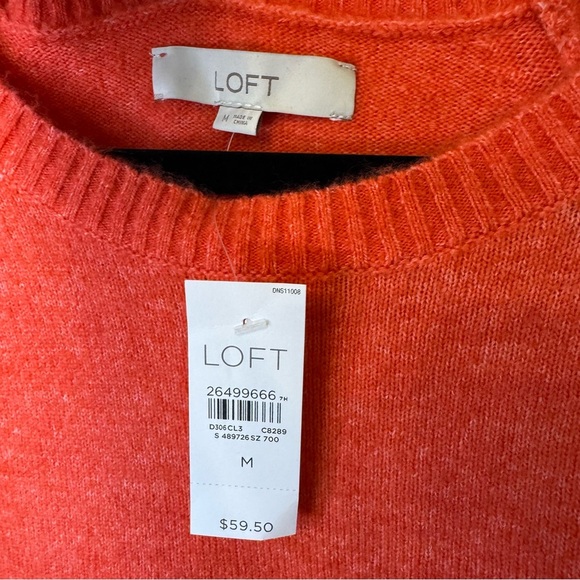 NWT LOFT Crew Neck Bell Sleeve Orange Red Sweater Sz. MEDIUM - Picture 3 of 3